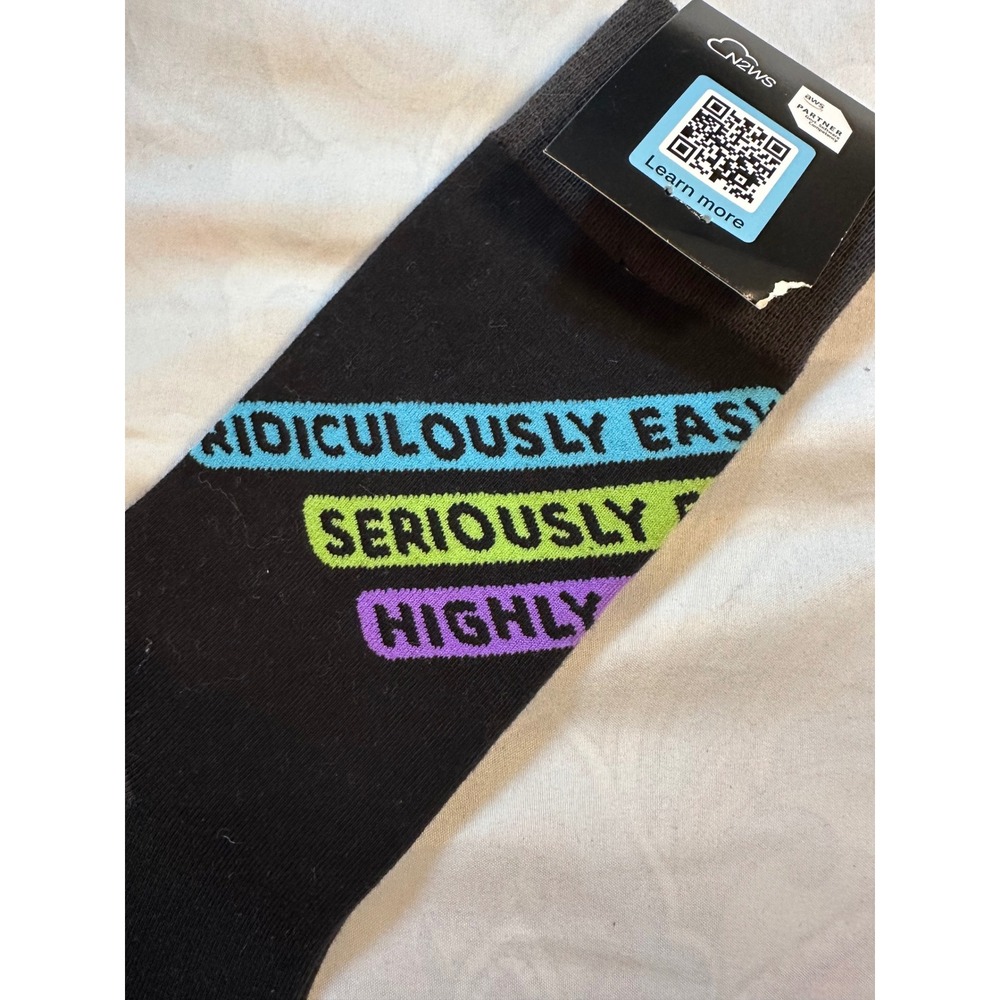 N2WS AWS Marketplace Tech Crew Socks Black Novelty Cloud Computing Swag NEW - Picture 3 of 5